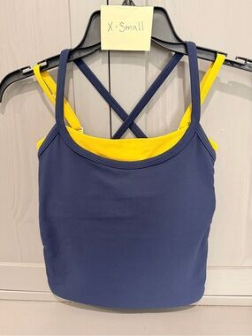 X-SMALL- Navy and Yellow Women's Sports Tank Top